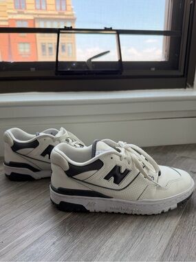 New Balance White and Black Leather Trainer Sneakers